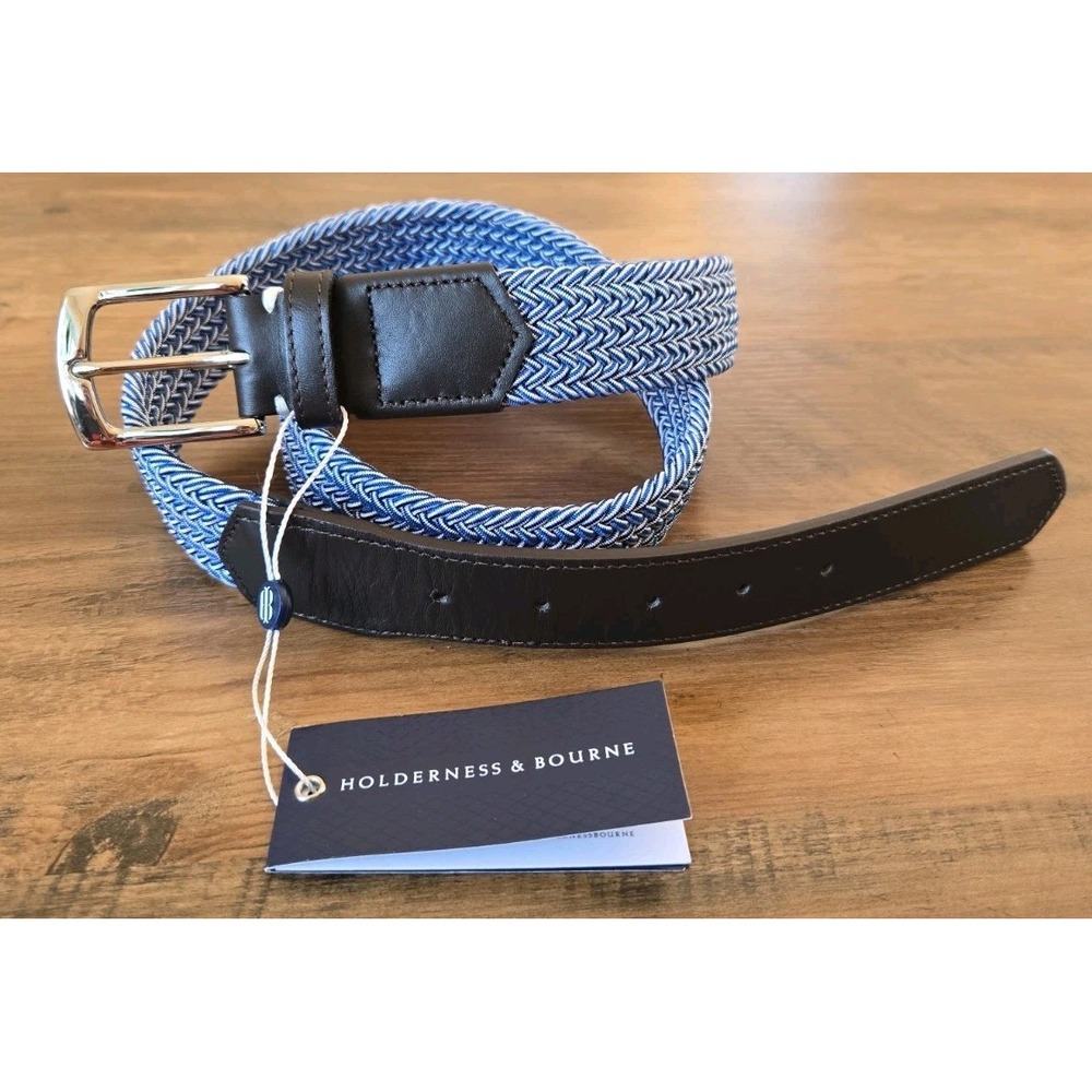 Holderness & Bourne Leather/Expandable Strap Belt Golf USA Size 40 Blue NWT